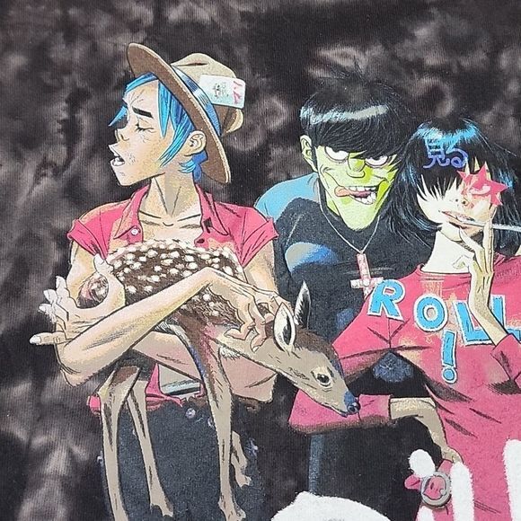 Gorillaz Unisex Tie Dye Band Tee Black‎ Acid Wash M - Picture 7 of 8